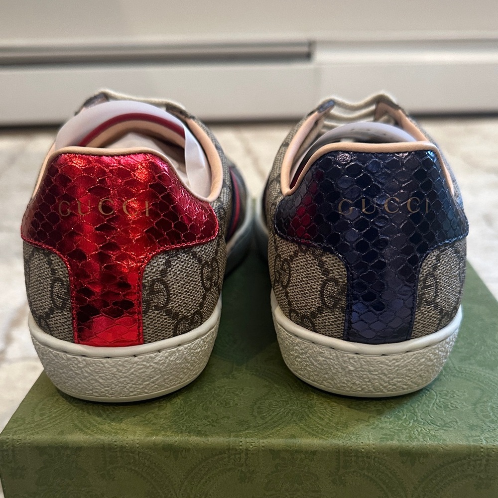Gucci Beige Monogram Sneakers with Red and Blue Accents - Picture 3 of 10